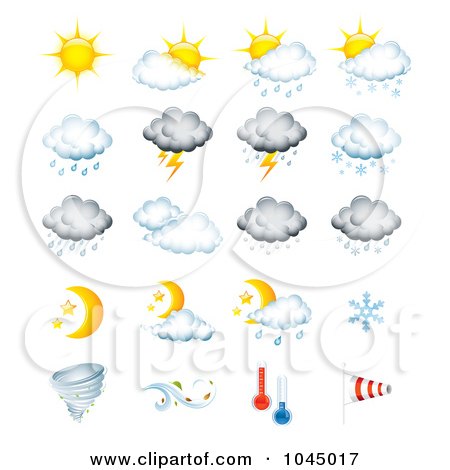 Royalty-Free (RF) Clip Art Illustration of a Digital Collage Of Weather Forecast Icons by TA Images