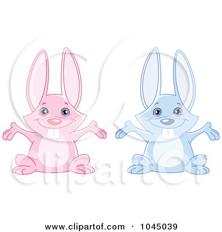 Royalty-Free (RF) Clip Art Illustration of a Digital Collage Of Cute Blue And Pink Rabbits With Open Arms by yayayoyo