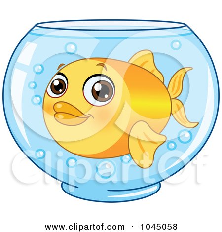 Royalty-Free (RF) Clip Art Illustration of a Cute Goldfish In A Glass Bowl by yayayoyo
