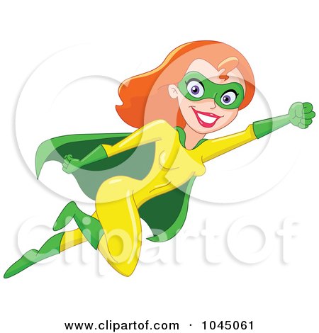 Royalty-Free (RF) Clip Art Illustration of a Super Hero Woman Flying by yayayoyo