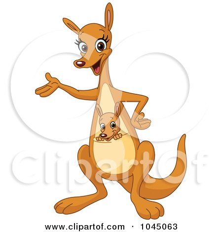 Royalty-Free (RF) Clip Art Illustration of a Cute Mother Kangaroo With A Joey, Standing And Presenting by yayayoyo