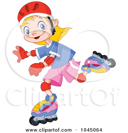 Royalty-Free (RF) Clip Art Illustration of a Happy Girl Roller Blading With Safety Gear by yayayoyo