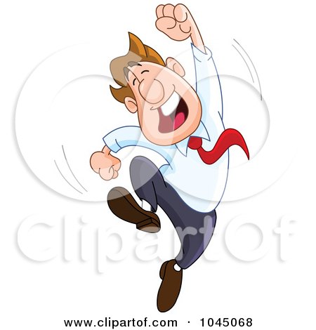 Royalty-Free (RF) Clip Art Illustration of a Happy Businessman Leaping With One Arm In The Air by yayayoyo