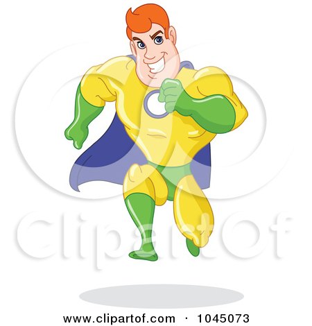 Royalty-Free (RF) Clip Art Illustration of a Super Hero Man Running Forward by yayayoyo