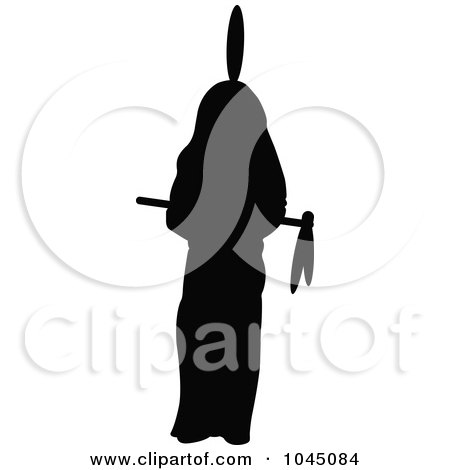 Royalty-Free (RF) Clip Art Illustration of a Black Silhouetted Native American Chief by JR