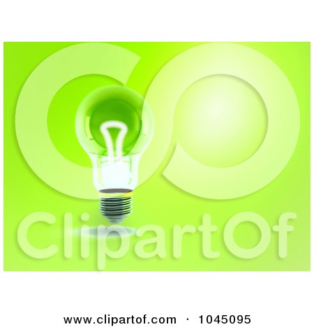 Royalty-Free (RF) Clip Art Illustration of A 3d Green Light Bulb On Green by MacX