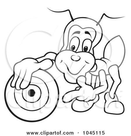 Royalty-Free (RF) Clip Art Illustration of a Black And White Outline Of A Bug Holding A Target by dero