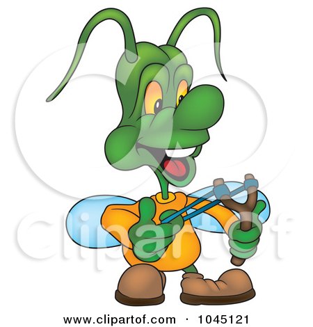 Royalty-Free (RF) Clip Art Illustration of a Bug Using A Slingshot by dero