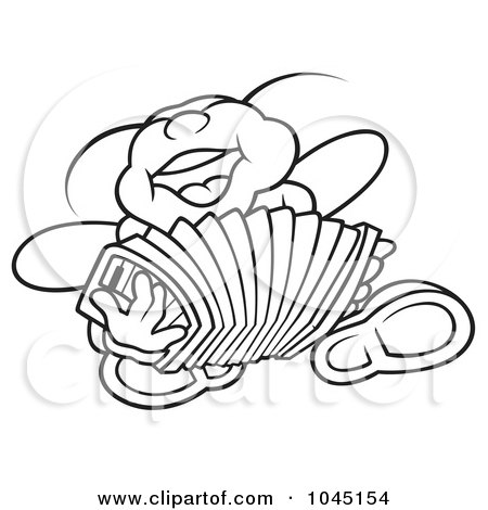 Royalty-Free (RF) Clip Art Illustration of a Black And White Outline Of A Bug Playing An Accordion by dero