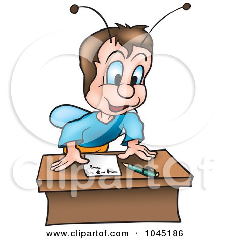 Royalty-Free (RF) Clip Art Illustration of a Beetle Leaning Over A Letter On A Desk by dero