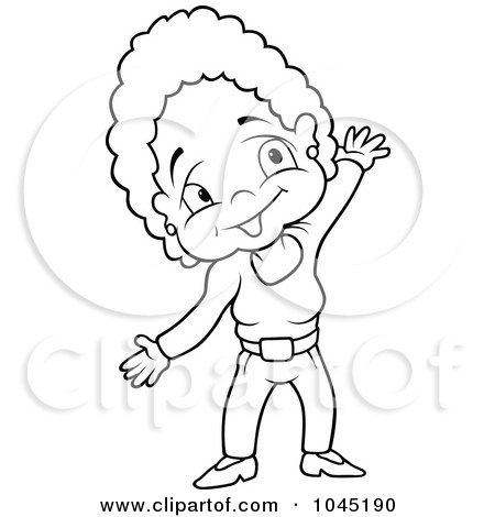 Royalty-Free (RF) Clip Art Illustration of a Black And White Outline Of An Aunt Waving by dero