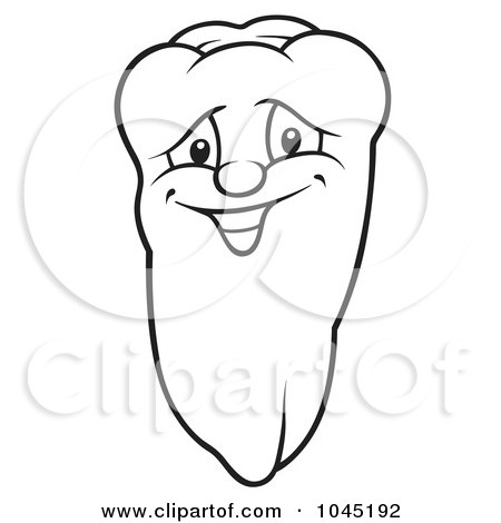 Royalty-Free (RF) Clip Art Illustration of a Black And White Outline Of A Happy Pepper by dero