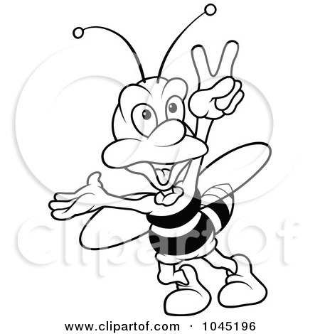 Royalty-Free (RF) Clip Art Illustration of a Black And White Outline Of A Peace Bee by dero