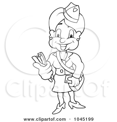 Royalty-Free (RF) Clip Art Illustration of a Black And White Outline Of A Conductress by dero