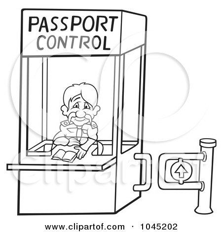 Royalty-Free (RF) Clip Art Illustration of a Black And White Outline Of A Passport Control Booth by dero