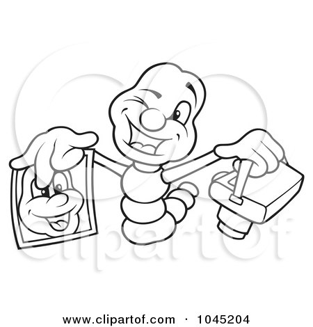 Royalty-Free (RF) Clip Art Illustration of a Black And White Outline Of A Worm Photographer by dero