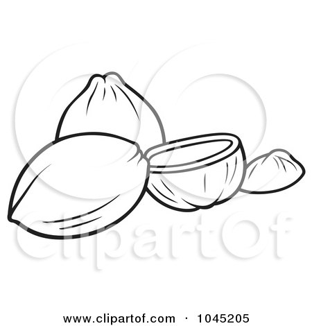 Royalty-Free (RF) Clip Art Illustration of a Black And White Outline Of Coconuts by dero