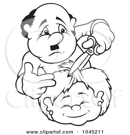 Royalty-Free (RF) Clip Art Illustration of a Black And White Outline Of A Hairdresser by dero
