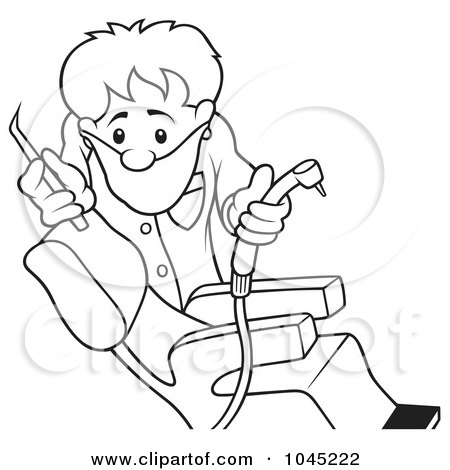 Royalty-Free (RF) Clip Art Illustration of a Black And White Outline Of A Dentist by dero