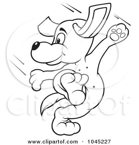 Royalty-Free (RF) Clip Art Illustration of a Black And White Outline Of A Dog Walking by dero