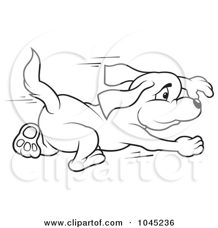 Royalty-Free (RF) Clip Art Illustration of a Black And White Outline Of A Fleeing Dog by dero