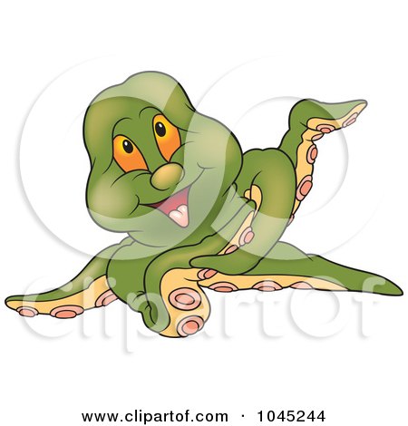 Royalty-Free (RF) Clip Art Illustration of a Green Octopus - 2 by dero