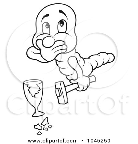 Royalty-Free (RF) Clip Art Illustration of a Black And White Outline Of A Worm Breaking A Glass by dero