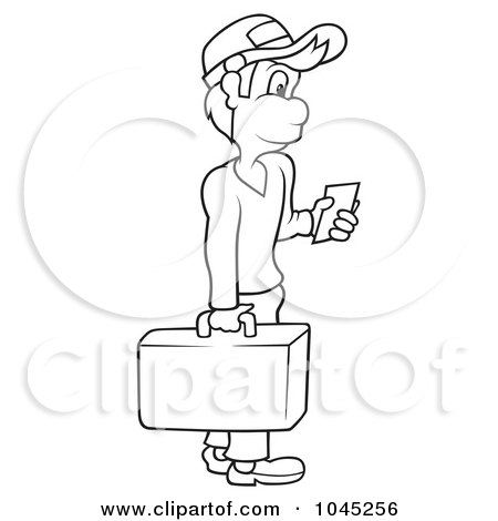 Royalty-Free (RF) Clip Art Illustration of a Black And White Outline Of A Traveling Man by dero