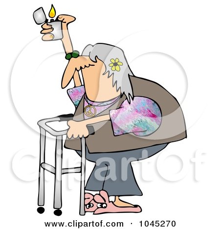 Royalty-Free (RF) Clip Art Illustration of a Senior Hippie Holding Up A Lighter by djart