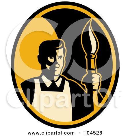 Royalty-Free (RF) Clipart Illustration of a Male Artist And Paintbrush Logo by patrimonio