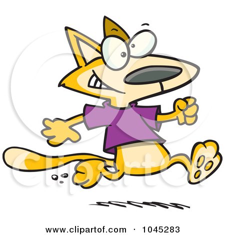 Royalty-Free (RF) Clip Art Illustration of a Cartoon Cat Running In A T Shirt by toonaday