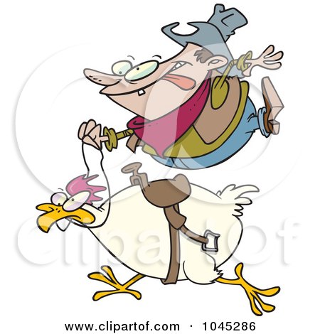 Royalty-Free (RF) Clip Art Illustration of a Cartoon Cowboy Riding A Chicken by toonaday