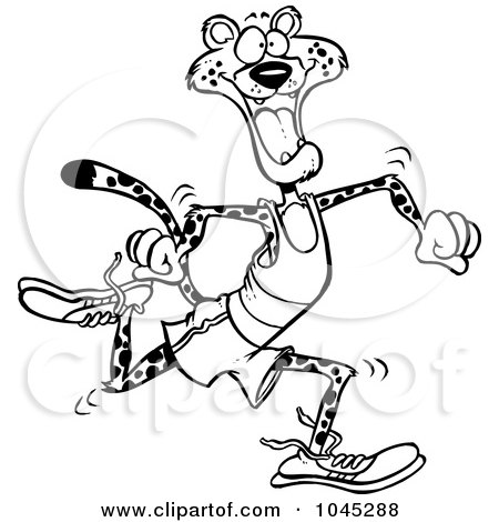 Royalty-Free (RF) Clip Art Illustration of a Cartoon Black And White Outline Design Of A Runner Cheetahs by toonaday