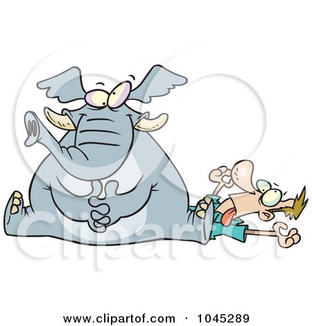 Royalty-Free (RF) Clip Art Illustration of a Cartoon Elephant Sitting On A Mans Chest by toonaday
