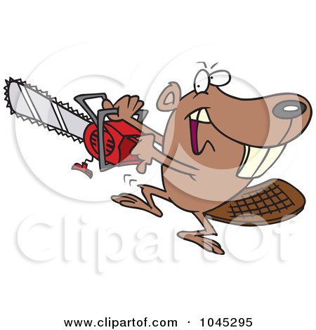 Royalty-Free (RF) Clip Art Illustration of a Cartoon Beaver Using A Chainsaw by toonaday