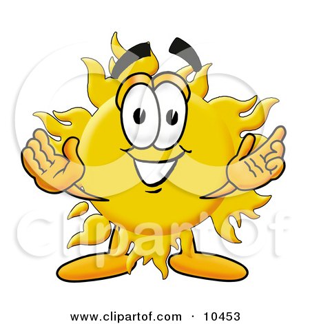 Clipart Picture of a Sun Mascot Cartoon Character With Welcoming Open Arms by Mascot Junction