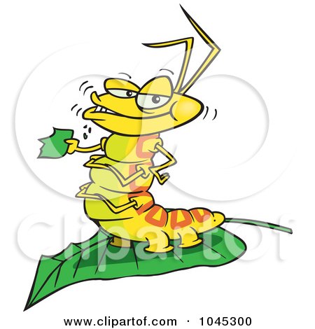 Royalty-Free (RF) Clip Art Illustration of a Cartoon Caterpillar Munching On A Leaf by toonaday