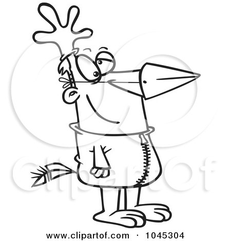 Royalty-Free (RF) Clip Art Illustration of a Cartoon Black And White Outline Design Of A Man In A Chicken Suit by toonaday