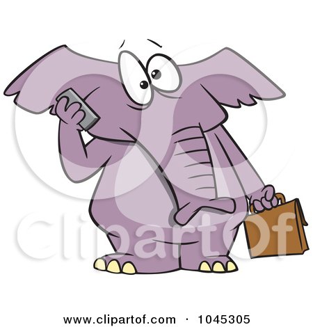 Royalty-Free (RF) Clip Art Illustration of a Cartoon Elephant Talking On A Cell Phone by toonaday