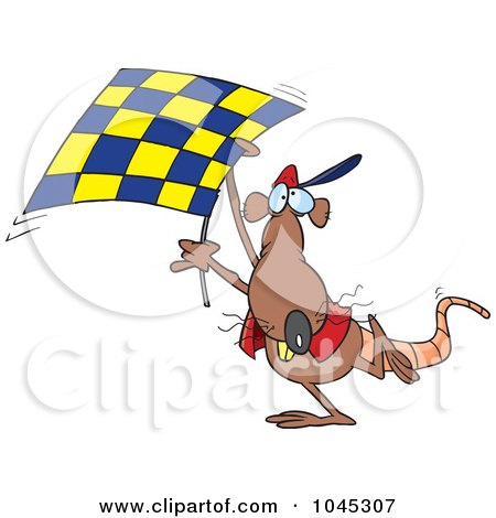 Royalty-Free (RF) Clip Art Illustration of a Cartoon Rat Carrying A Checkered Flag by toonaday
