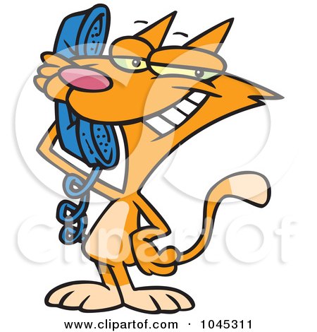 Royalty-Free (RF) Clip Art Illustration of a Cartoon Cat Talking On A Phone by toonaday
