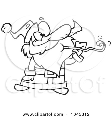 Royalty-Free (RF) Clip Art Illustration of a Cartoon Black And White Outline Design Of Santa Celebrating by toonaday
