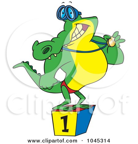 Royalty-Free (RF) Clip Art Illustration of a Cartoon Champion Alligator Swimmer by toonaday