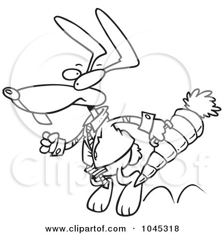 Royalty-Free (RF) Clip Art Illustration of a Cartoon Black And White Outline Design Of A Business Rabbit Carrying A Carrot Case by toonaday