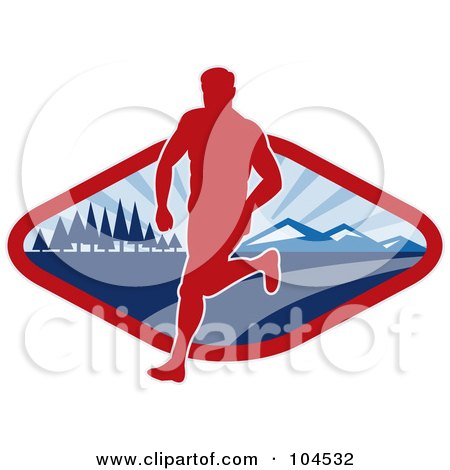 Royalty-Free (RF) Clipart Illustration of a Red And Blue Cross Country Runner Logo by patrimonio