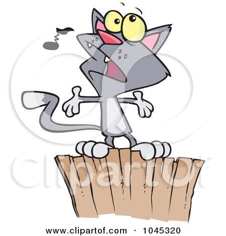 Royalty-Free (RF) Clip Art Illustration of a Cartoon Cat Singing On A Fence by toonaday