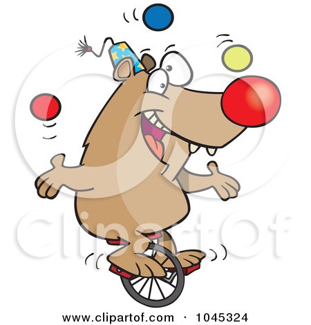 Royalty-Free (RF) Clip Art Illustration of a Cartoon Circus Bear Juggling On A Unicycle by toonaday
