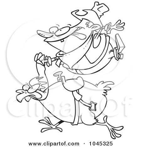 Royalty-Free (RF) Clip Art Illustration of a Cartoon Black And White Outline Design Of A Cowboy Riding A Chicken by toonaday
