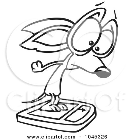 Royalty-Free (RF) Clip Art Illustration of a Cartoon Black And White Outline Design Of A Chihuahua On A Scale by toonaday