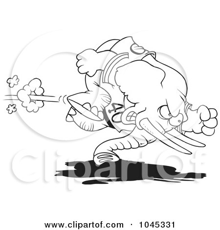 Royalty-Free (RF) Clip Art Illustration of a Cartoon Black And White Outline Design Of A Football Elephant by toonaday